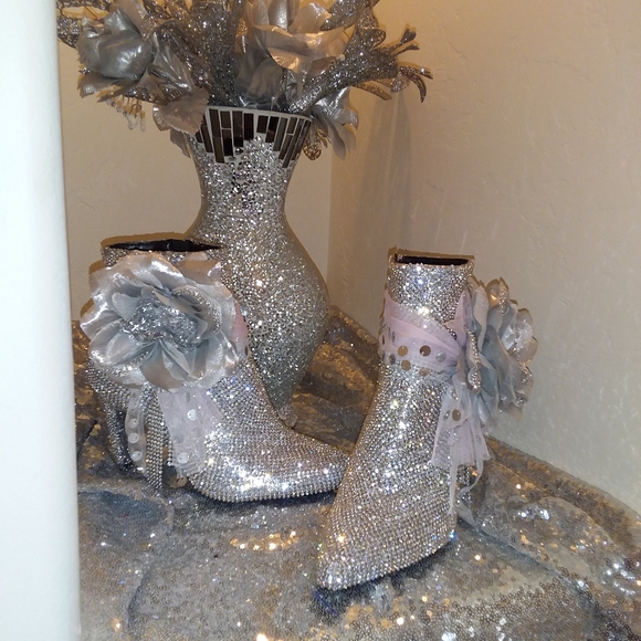 TINSLEY Crystal Sequin Boho Wedding Ankle Booties - Picture 3 of 6